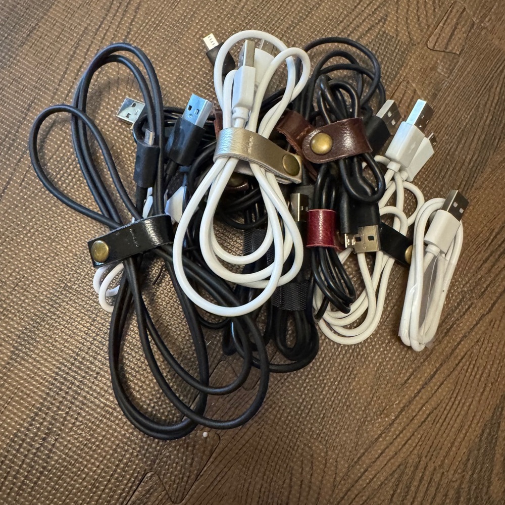 2/$10 Micro USB (To A) Charging Cables with Leather Straps - Black, White, Brown